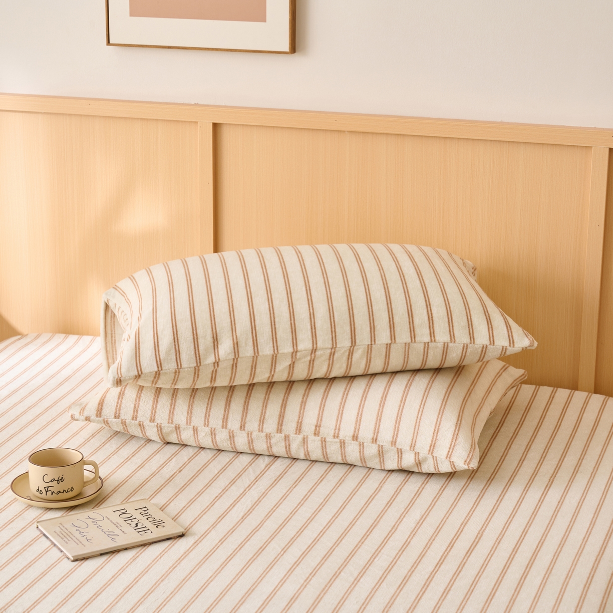 91家纺网 家纺一手货源 找家纺 早晨家纺 2025新款野牧款高克重牛奶绒印花单床笠 野牧-竖条驼