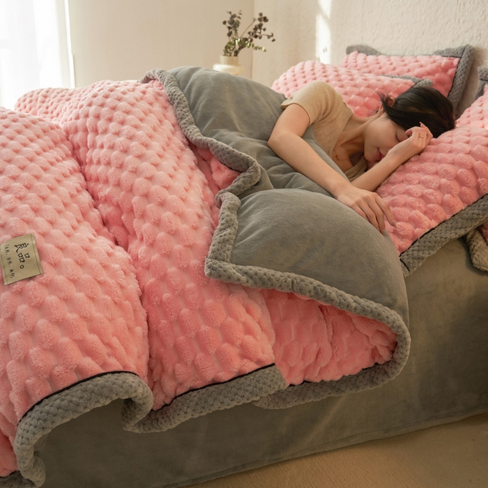 早晨家纺 2025新款金贵款兔毛绒提花-单被套 金贵-玉粉