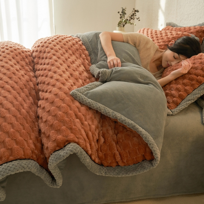 早晨家纺 2025新款金贵款兔毛绒提花-单被套 金贵-焦糖