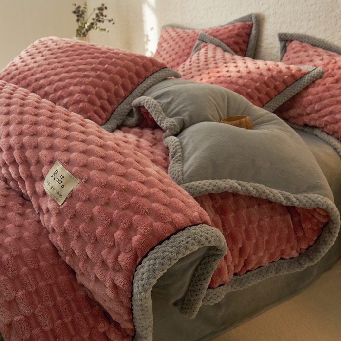 91家纺网 家纺一手货源 找家纺 早晨家纺 2025新款金贵款兔毛绒提花-单被套 金贵-豆沙