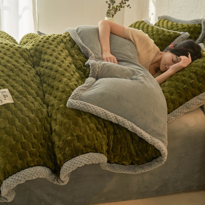 早晨家纺 2025新款金贵款兔毛绒提花-单被套 金贵-橄榄绿