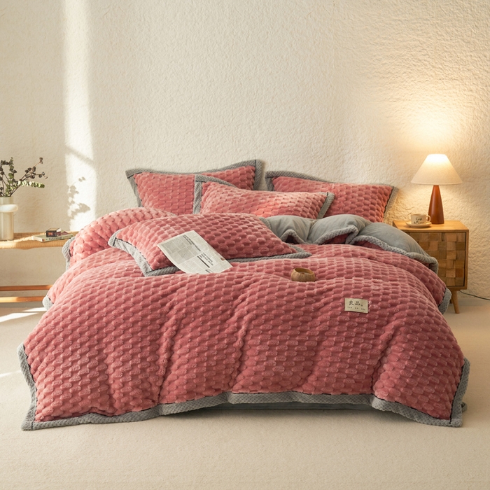 91家纺网 家纺一手货源 找家纺 早晨家纺 2025新款金贵款兔毛绒提花-单被套 金贵-豆沙