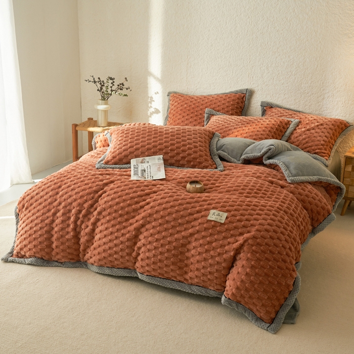 91家纺网 家纺一手货源 找家纺 早晨家纺 2025新款金贵款兔毛绒提花-单被套 金贵-焦糖