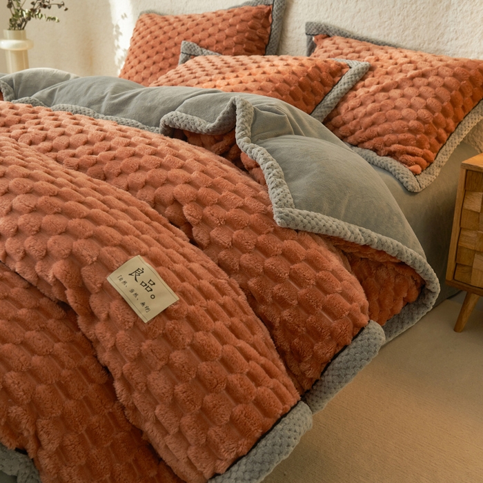 91家纺网 家纺一手货源 找家纺 早晨家纺 2025新款金贵款兔毛绒提花-单被套 金贵-焦糖