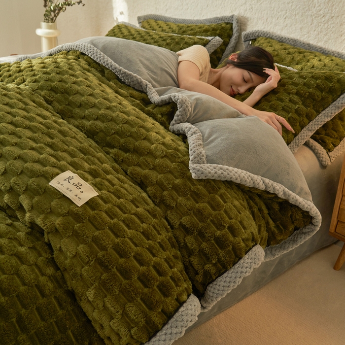 91家纺网 家纺一手货源 找家纺 早晨家纺 2025新款金贵款兔毛绒提花-单被套 金贵-橄榄绿