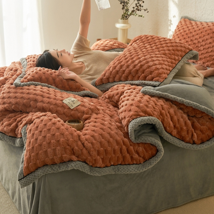 91家纺网 家纺一手货源 找家纺 早晨家纺 2025新款金贵款兔毛绒提花-单被套 金贵-焦糖