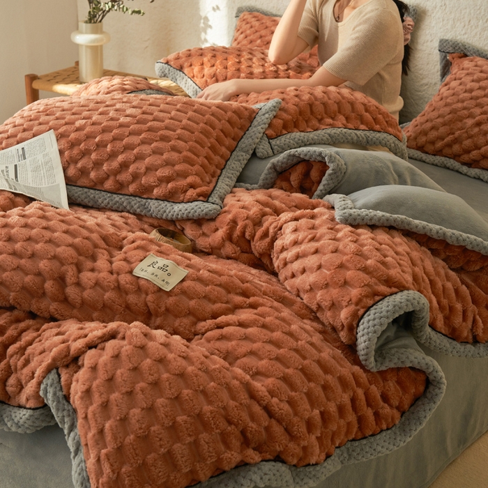 91家纺网 家纺一手货源 找家纺 早晨家纺 2025新款金贵款兔毛绒提花-单被套 金贵-焦糖