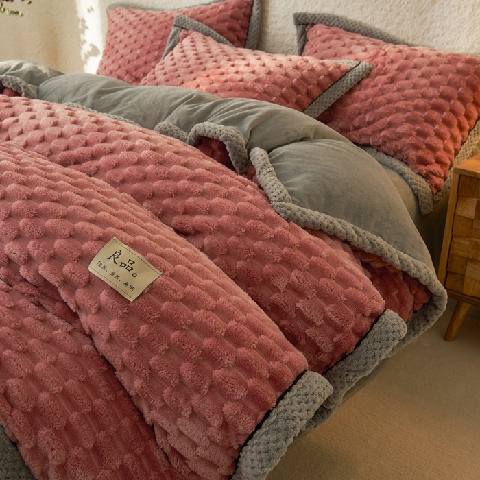 91家纺网 家纺一手货源 找家纺 早晨家纺 2025新款金贵款兔毛绒提花-单被套 金贵-豆沙