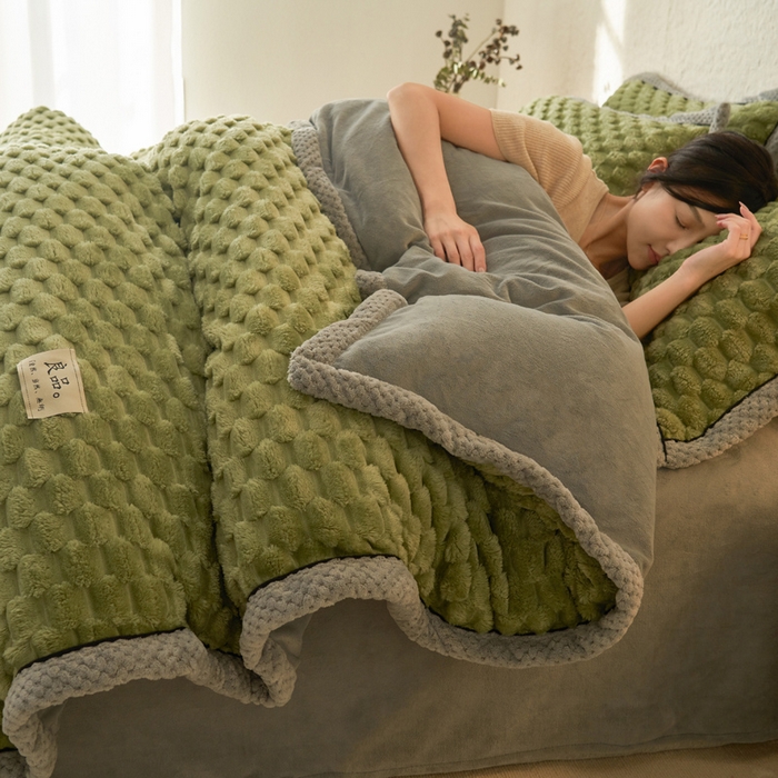 早晨家纺 2025新款金贵款兔毛绒提花-单被套 金贵-草绿