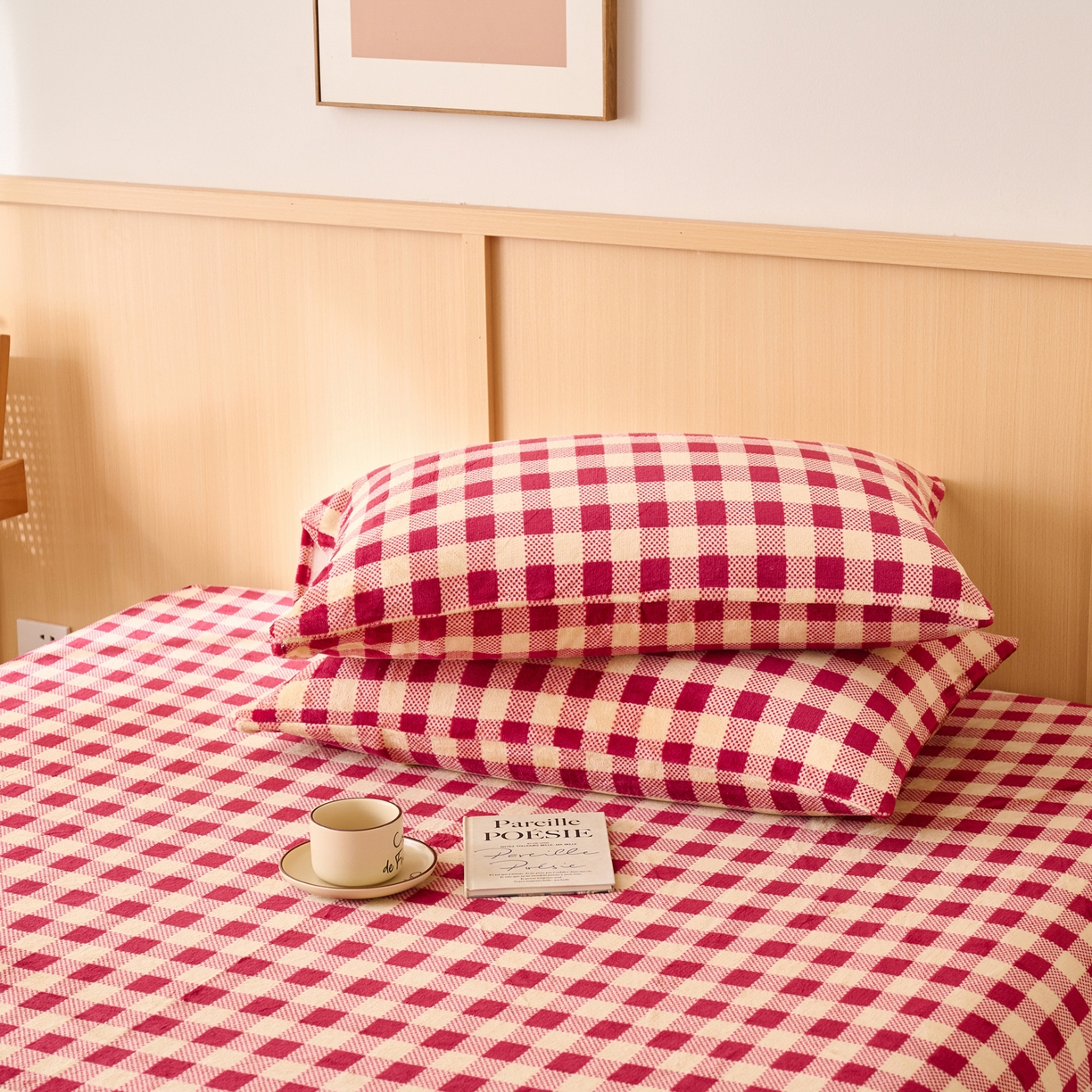 91家纺网 家纺一手货源 找家纺 早晨家纺 2025新款野牧款高克重牛奶绒印花单床笠 野牧-红小格