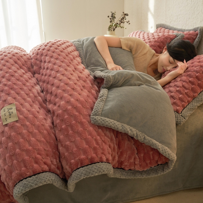 早晨家纺 2025新款金贵款兔毛绒提花-单被套 金贵-豆沙