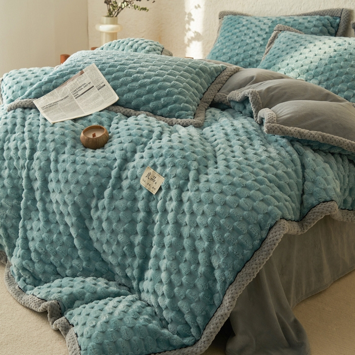 91家纺网 家纺一手货源 找家纺 早晨家纺 2025新款金贵款兔毛绒提花-单被套 金贵-宾利蓝