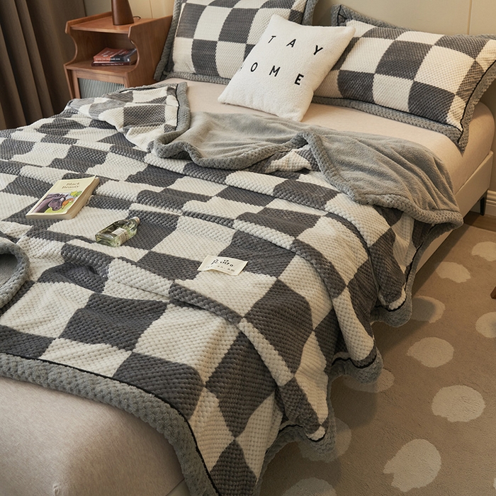 91家纺网 家纺一手货源 找家纺 （总）早晨家纺 2025新款豆豆绒-无印双层毛毯【拉链款】