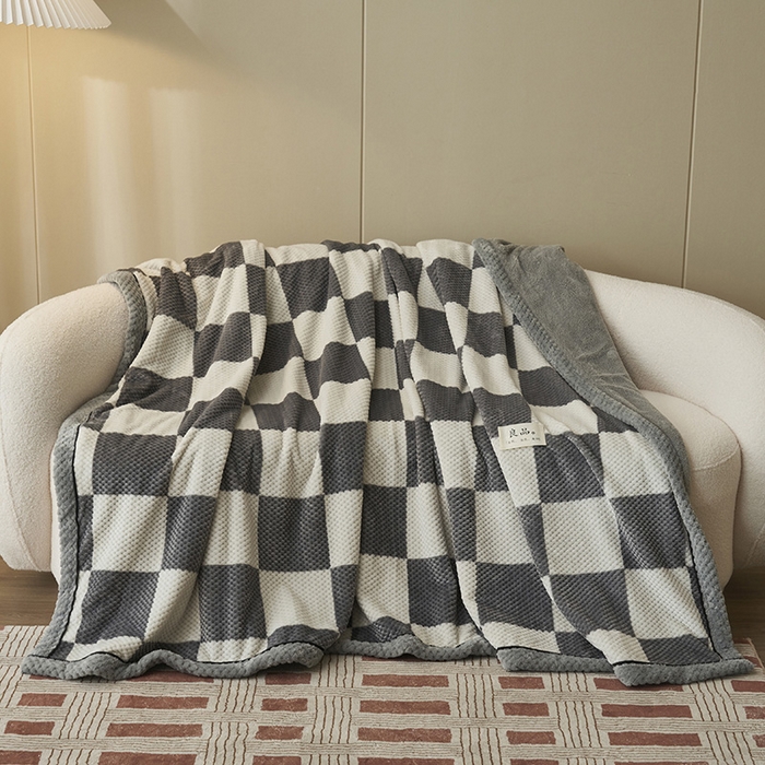 91家纺网 家纺一手货源 找家纺 早晨家纺 2025新款豆豆绒-无印双层毛毯【拉链款】 豆豆绒-大方格灰