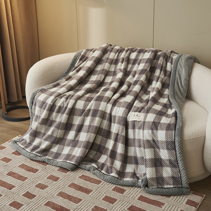 91家纺网 家纺一手货源 找家纺 早晨家纺 2025新款豆豆绒-无印双层毛毯【拉链款】 豆豆绒-多格咖