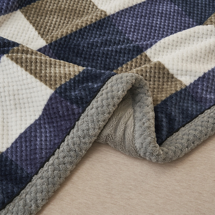 91家纺网 家纺一手货源 找家纺 早晨家纺 2025新款豆豆绒-无印双层毛毯【拉链款】 豆豆绒-大方格蓝