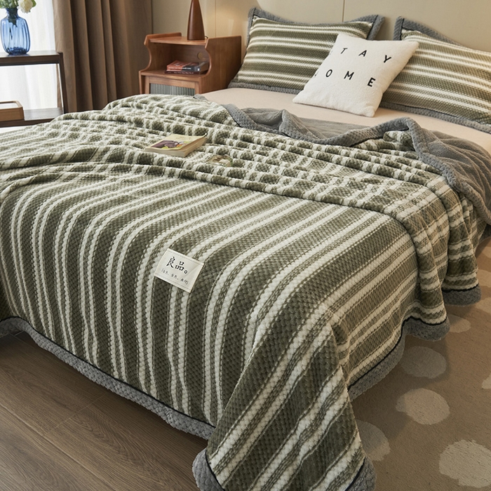 91家纺网 家纺一手货源 找家纺 早晨家纺 2025新款豆豆绒-无印双层毛毯【拉链款】 豆豆绒-绿条