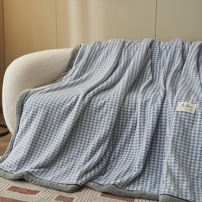 91家纺网 家纺一手货源 找家纺 早晨家纺 2025新款豆豆绒-无印双层毛毯【拉链款】 豆豆绒-小格蓝