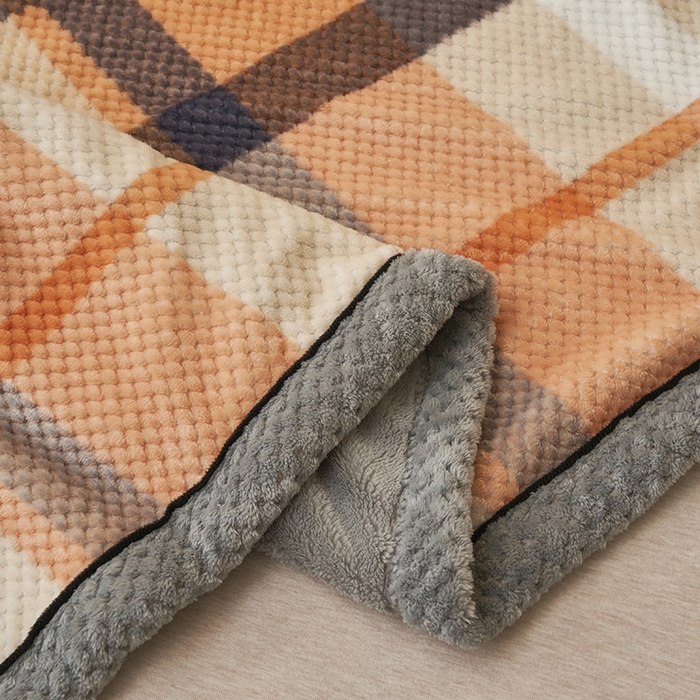 91家纺网 家纺一手货源 找家纺 早晨家纺 2025新款豆豆绒-无印双层毛毯【拉链款】 豆豆绒-大格橙