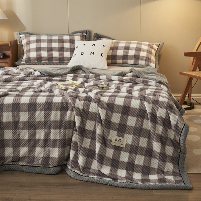 91家纺网 家纺一手货源 找家纺 早晨家纺 2025新款豆豆绒-无印双层毛毯【拉链款】 豆豆绒-多格咖