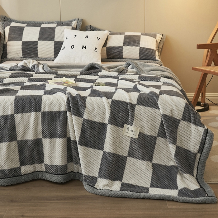 91家纺网 家纺一手货源 找家纺 （总）早晨家纺 2025新款豆豆绒-无印双层毛毯【拉链款】