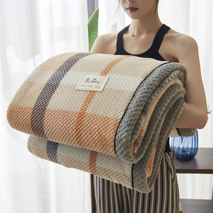 91家纺网 家纺一手货源 找家纺 早晨家纺 2025新款豆豆绒-无印双层毛毯【拉链款】 豆豆绒-大格橙