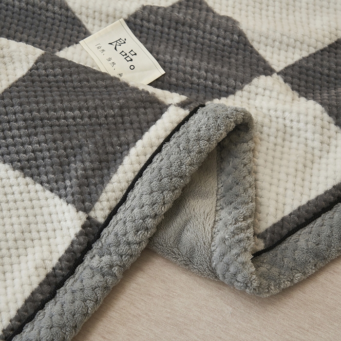 91家纺网 家纺一手货源 找家纺 早晨家纺 2025新款豆豆绒-无印双层毛毯【拉链款】 豆豆绒-大方格灰