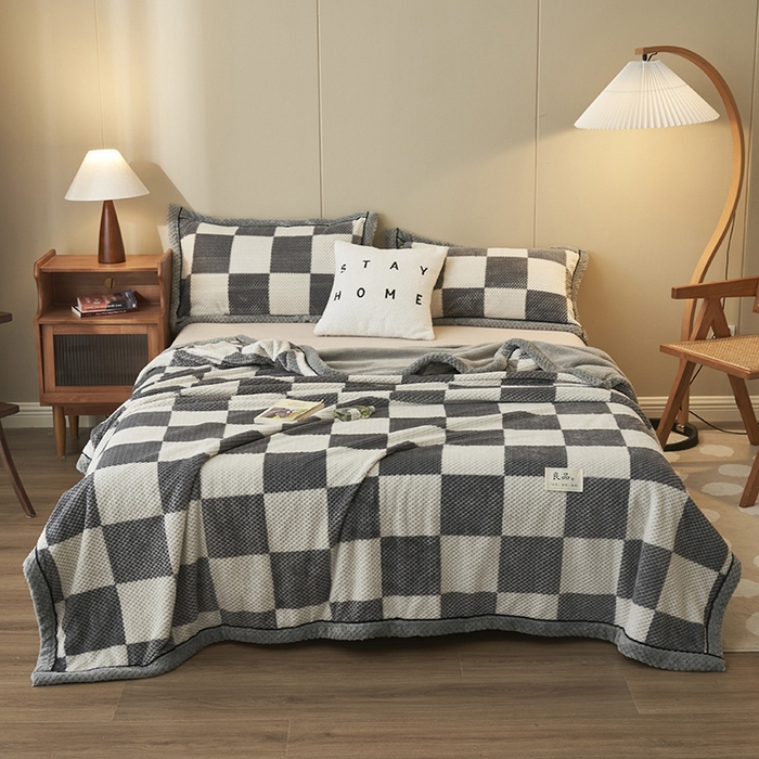 91家纺网 家纺一手货源 找家纺 （总）早晨家纺 2025新款豆豆绒-无印双层毛毯【拉链款】