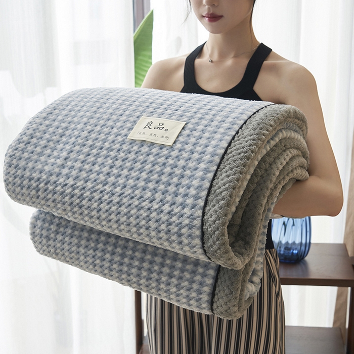 91家纺网 家纺一手货源 找家纺 早晨家纺 2025新款豆豆绒-无印双层毛毯【拉链款】 豆豆绒-小格蓝