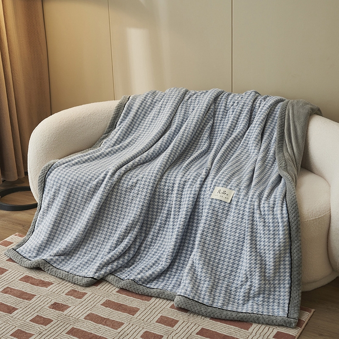 91家纺网 家纺一手货源 找家纺 早晨家纺 2025新款豆豆绒-无印双层毛毯【拉链款】 豆豆绒-小格蓝