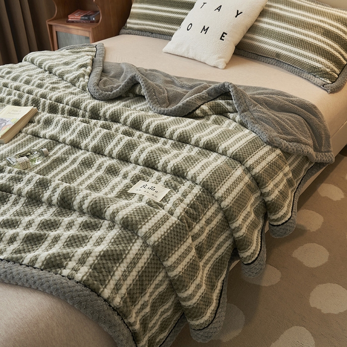 91家纺网 家纺一手货源 找家纺 早晨家纺 2025新款豆豆绒-无印双层毛毯【拉链款】 豆豆绒-绿条