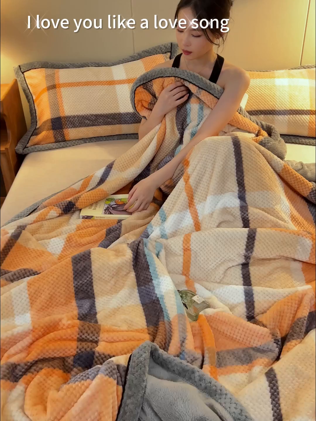 91家纺网 家纺一手货源 找家纺 早晨家纺 2025新款豆豆绒-无印双层毛毯【拉链款】 豆豆绒-大格橙