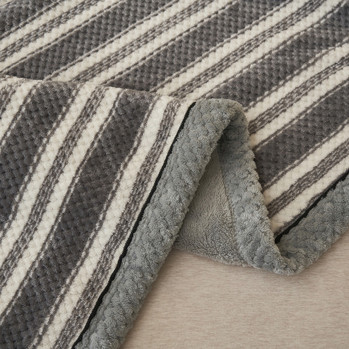 91家纺网 家纺一手货源 找家纺 早晨家纺 2025新款豆豆绒-无印双层毛毯【拉链款】 豆豆绒-灰条