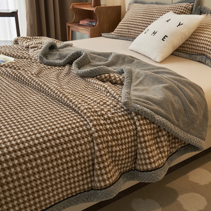 91家纺网 家纺一手货源 找家纺 早晨家纺 2025新款豆豆绒-无印双层毛毯【拉链款】 豆豆绒-小格咖