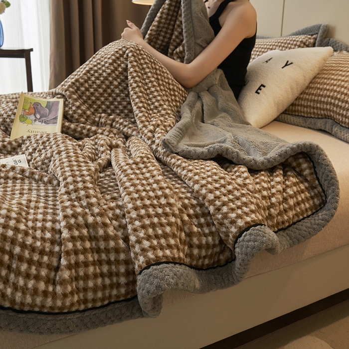 91家纺网 家纺一手货源 找家纺 早晨家纺 2025新款豆豆绒-无印双层毛毯【拉链款】 豆豆绒-小格咖