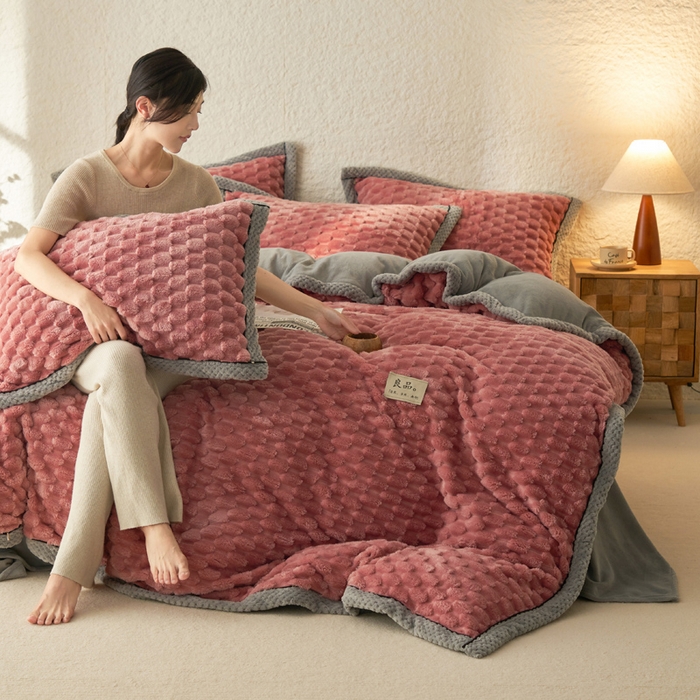 91家纺网 家纺一手货源 找家纺 早晨家纺 2025新款金贵款兔毛绒提花-单被套 金贵-豆沙