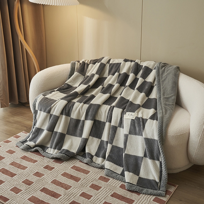 91家纺网 家纺一手货源 找家纺 （总）早晨家纺 2025新款豆豆绒-无印双层毛毯【拉链款】