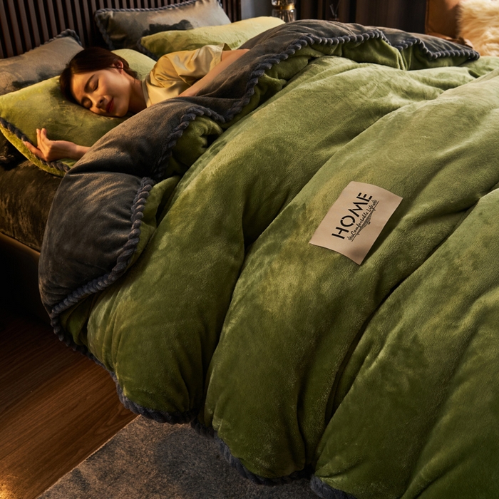 早晨家纺 2025新款黑金牛奶绒纯色-单被套系列风格2 黑金-草绿