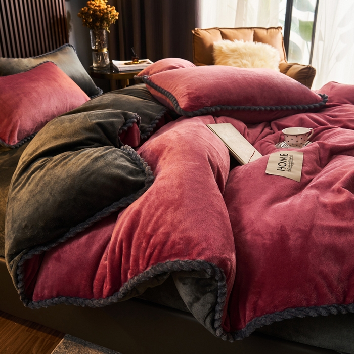 91家纺网 家纺一手货源 找家纺 早晨家纺 2025新款黑金牛奶绒纯色-单被套系列风格2 黑金-豆沙