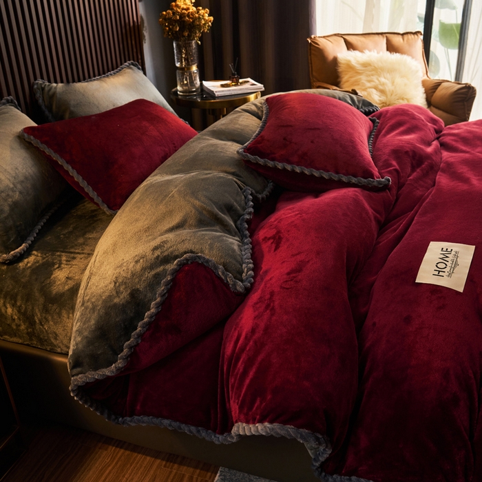 91家纺网 家纺一手货源 找家纺 早晨家纺 2025新款黑金牛奶绒纯色-单被套系列风格2 黑金-酒红