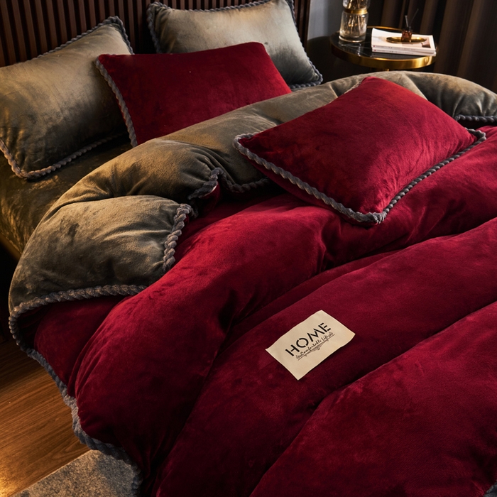 91家纺网 家纺一手货源 找家纺 早晨家纺 2025新款黑金牛奶绒纯色-单被套系列风格2 黑金-酒红