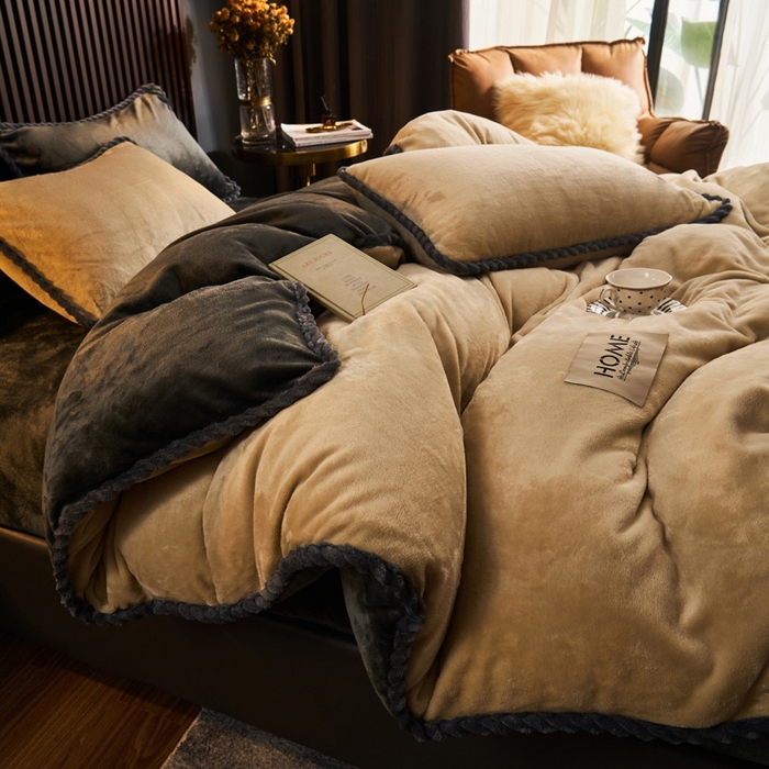 91家纺网 家纺一手货源 找家纺 早晨家纺 2025新款黑金牛奶绒纯色-单被套系列风格2 黑金-米驼