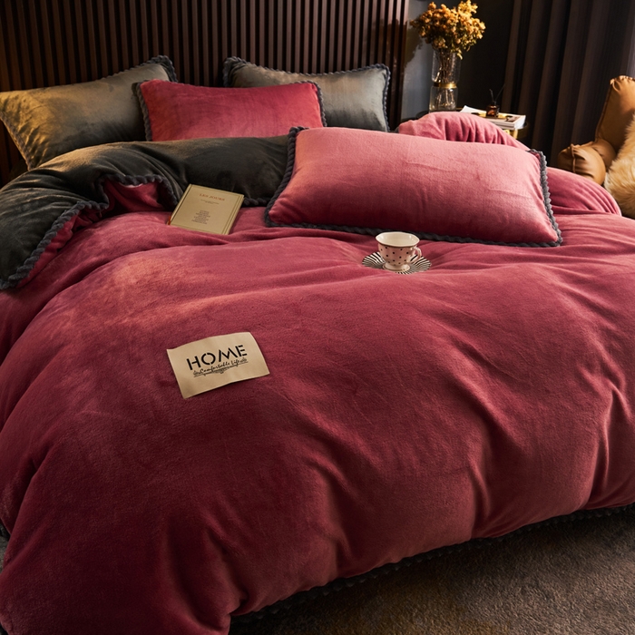 91家纺网 家纺一手货源 找家纺 早晨家纺 2025新款黑金牛奶绒纯色-单被套系列风格2 黑金-豆沙