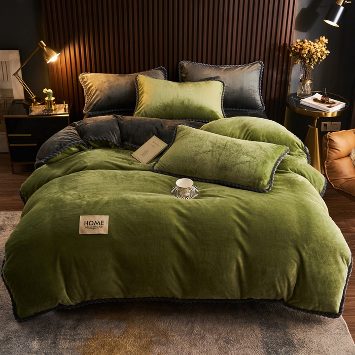 91家纺网 家纺一手货源 找家纺 早晨家纺 2025新款黑金牛奶绒纯色-单被套系列风格2 黑金-草绿