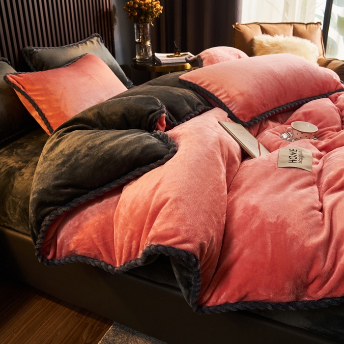 91家纺网 家纺一手货源 找家纺 早晨家纺 2025新款黑金牛奶绒纯色-单被套系列风格2 黑金-玉色