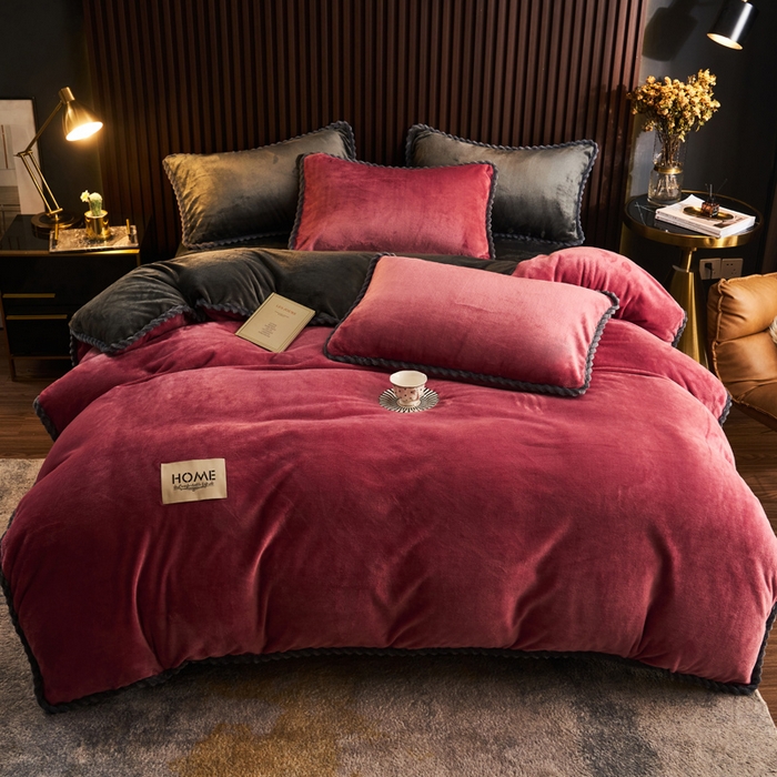 91家纺网 家纺一手货源 找家纺 早晨家纺 2025新款黑金牛奶绒纯色-单被套系列风格2 黑金-豆沙