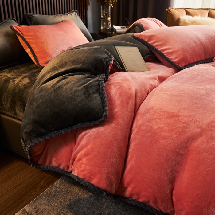 91家纺网 家纺一手货源 找家纺 早晨家纺 2025新款黑金牛奶绒纯色-单被套系列风格2 黑金-玉色