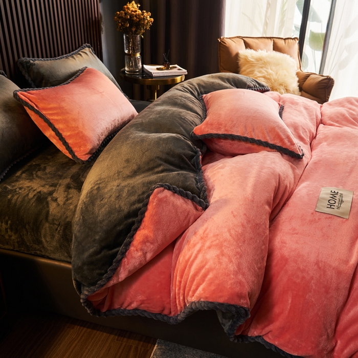 91家纺网 家纺一手货源 找家纺 早晨家纺 2025新款黑金牛奶绒纯色-单被套系列风格2 黑金-玉色