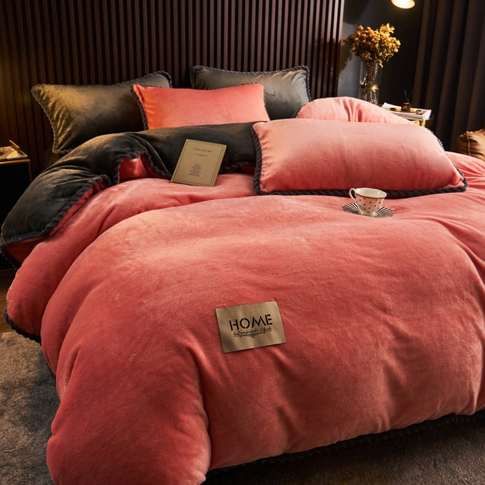 91家纺网 家纺一手货源 找家纺 早晨家纺 2025新款黑金牛奶绒纯色-单被套系列风格2 黑金-玉色