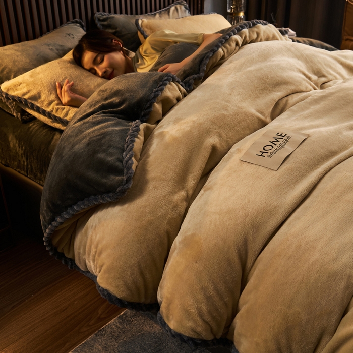 早晨家纺 2025新款黑金牛奶绒纯色-单被套系列风格2 黑金-米驼